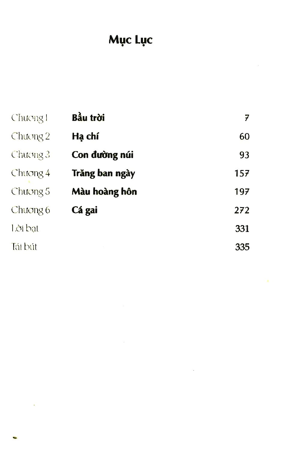 Mục lục của cuốn truyện