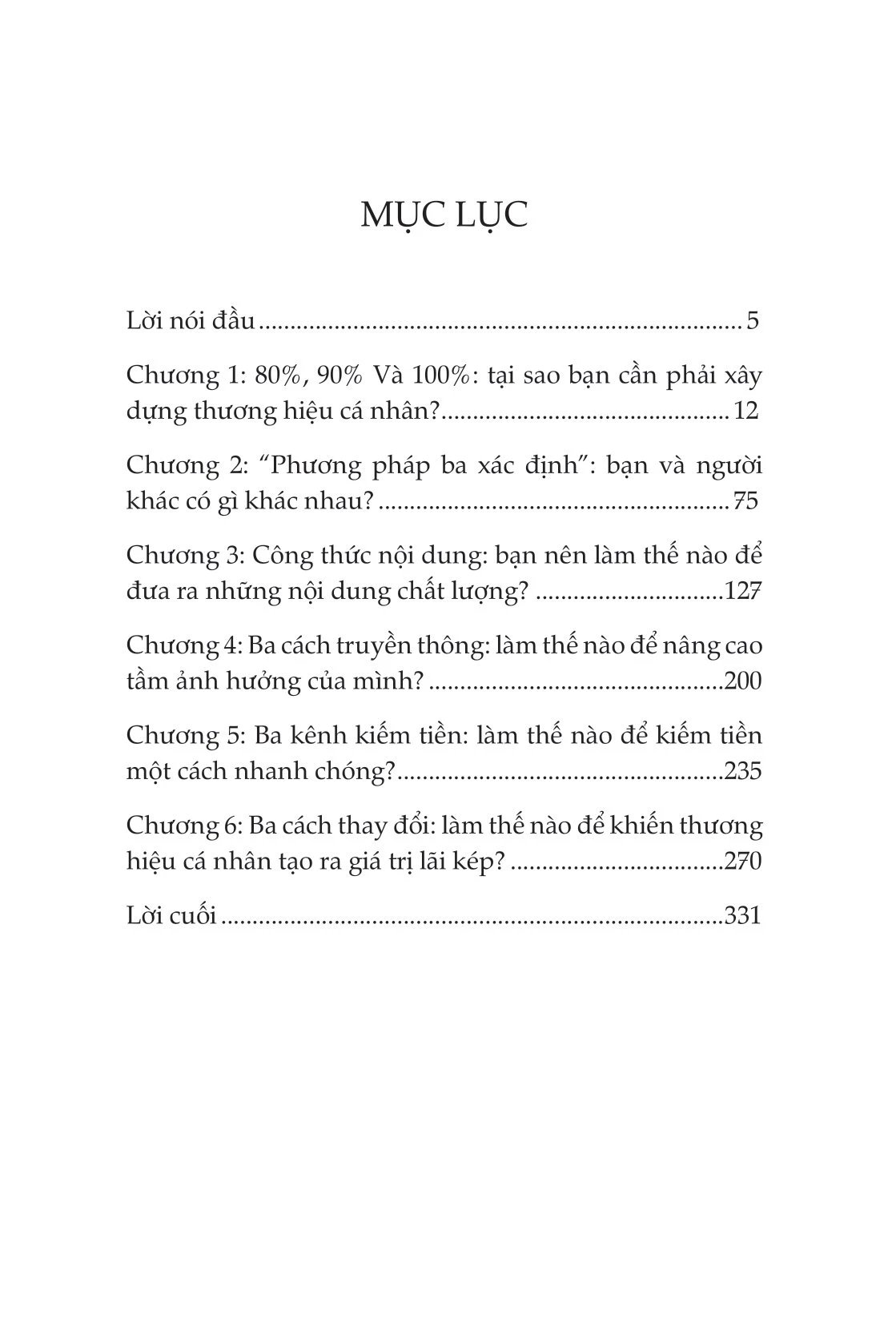 Mục lục của cuốn sách