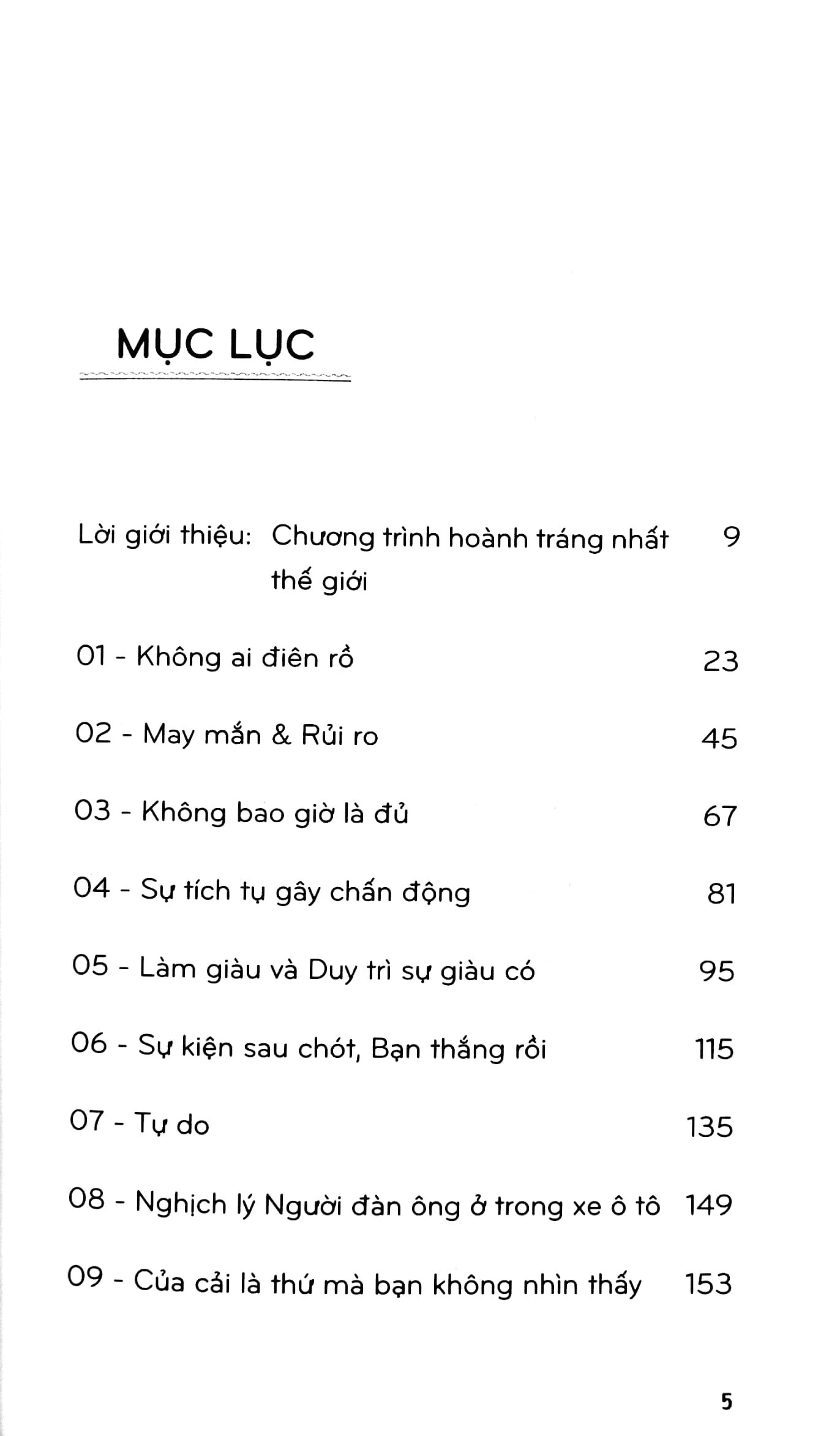 Một phần mục lục của cuốn sách
